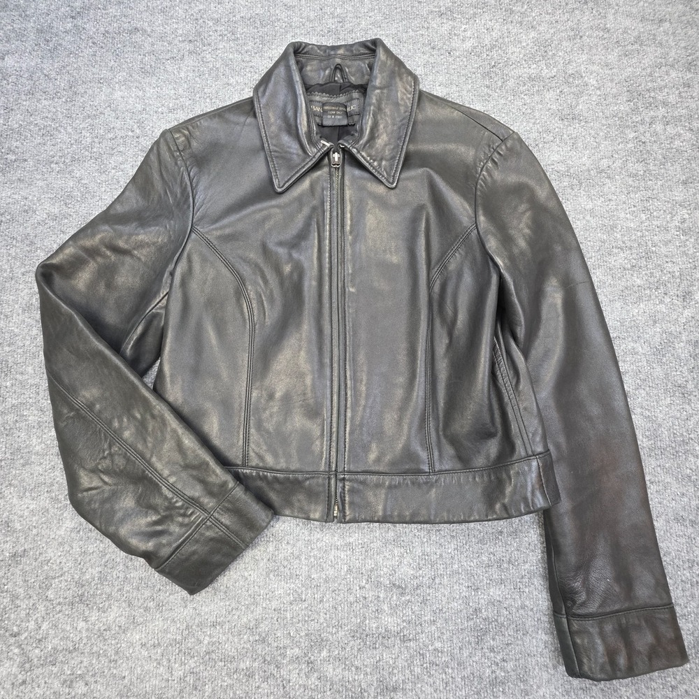 Vintage Banana Republic Leather Jacket Women's Large Black Zip Biker Moto